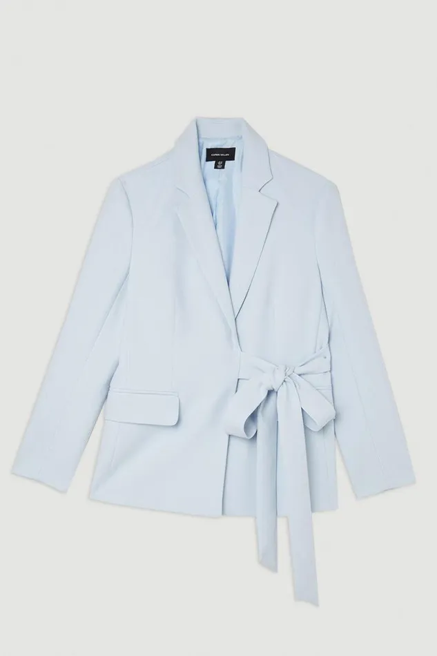 Compact Stretch Single Breasted Tailored Blazer Light Blue Women Karen Millen Coats and Jackets