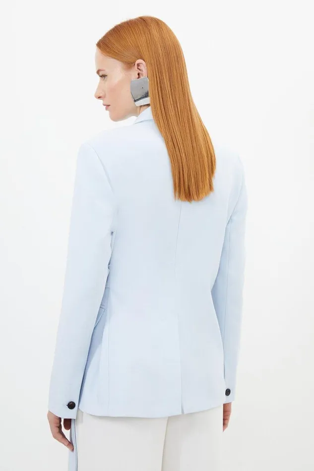 Compact Stretch Single Breasted Tailored Blazer Light Blue Women Karen Millen Coats and Jackets