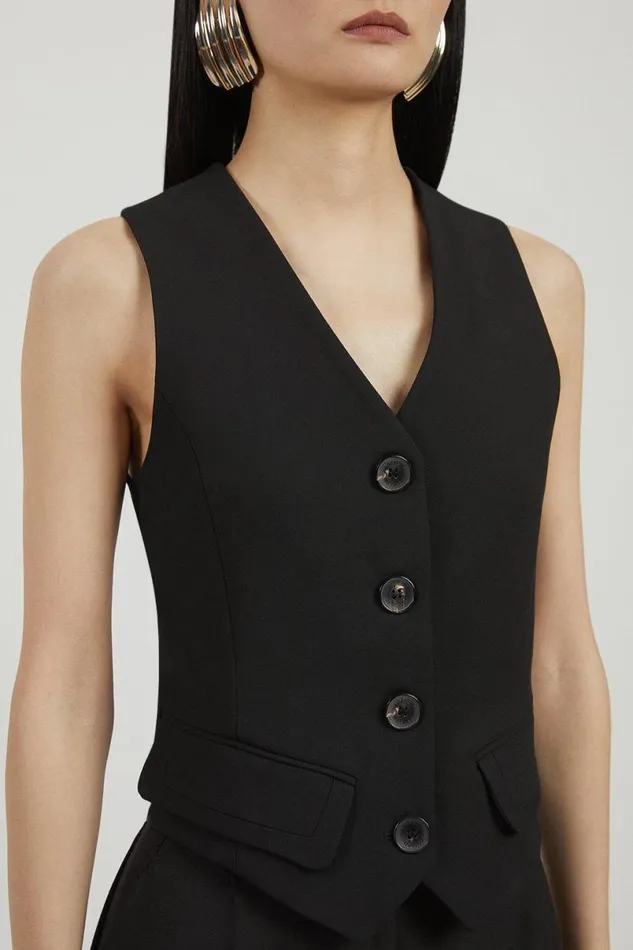 Compact Stretch Tailored Buttoned Waistcoat Black Women Karen Millen Tops