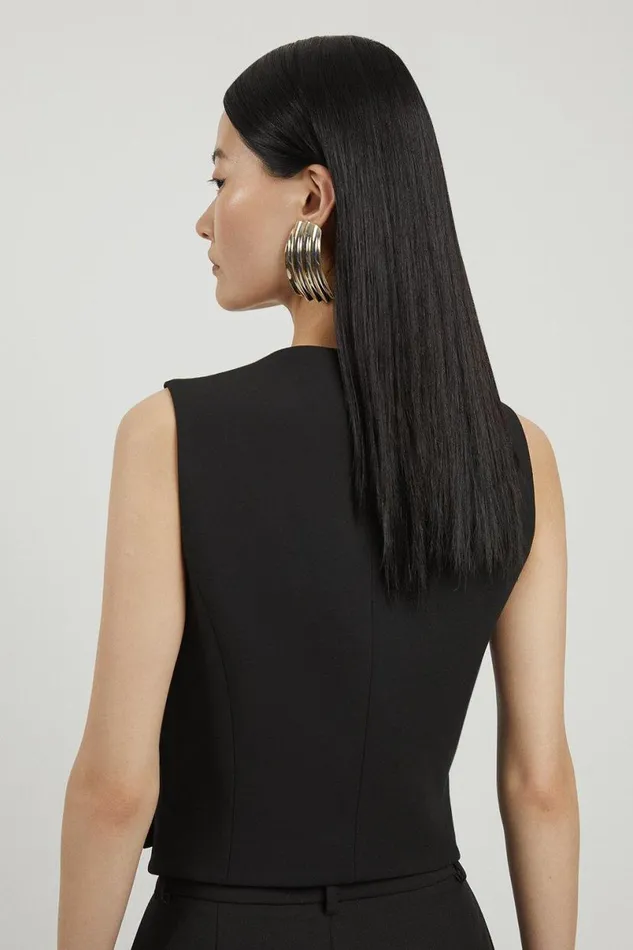 Compact Stretch Tailored Buttoned Waistcoat Black Women Karen Millen Tops