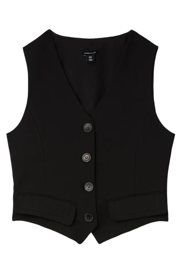 Compact Stretch Tailored Buttoned Waistcoat Black Women Karen Millen Tops