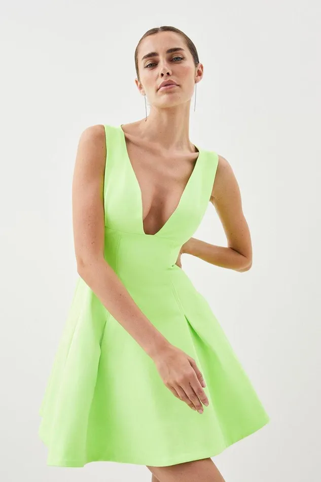Compact Stretch Tailored Fit And Flare Mini Dress Lime Women Karen Millen Dresses