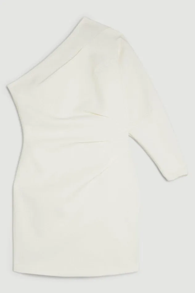 Compact Stretch Tailored One Shoulder Mini Dress Ivory Women Karen Millen Dresses
