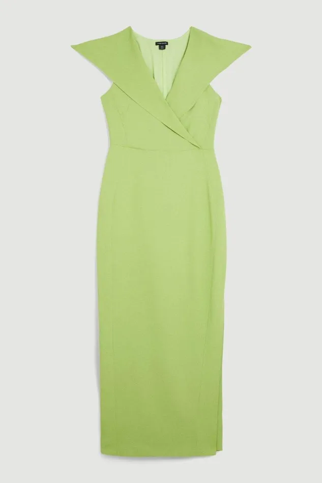 Compact Stretch Viscose Tailored Hooded Wrap Detail Midaxi Dress Green Women Karen Millen Dresses