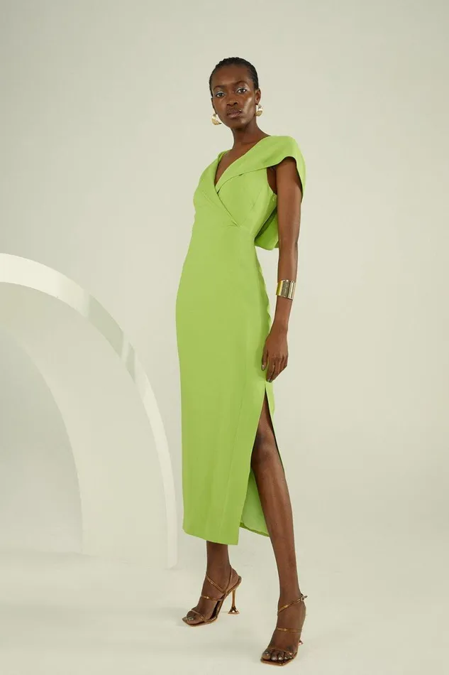 Compact Stretch Viscose Tailored Hooded Wrap Detail Midaxi Dress Green Women Karen Millen Dresses