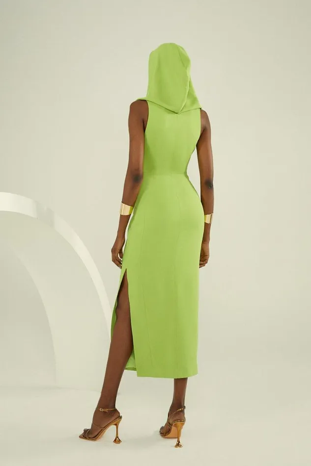 Compact Stretch Viscose Tailored Hooded Wrap Detail Midaxi Dress Green Women Karen Millen Dresses