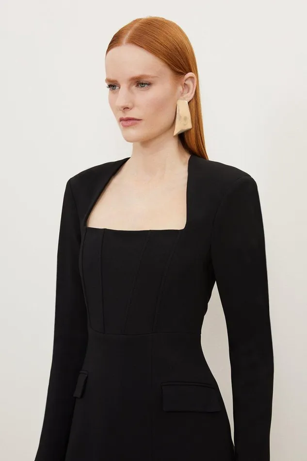 Compact Viscose Open Neck Corset Tailored Mini Dress Black Women Karen Millen Dresses