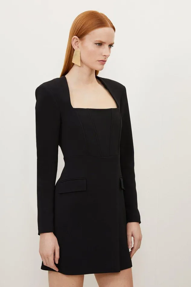 Compact Viscose Open Neck Corset Tailored Mini Dress Black Women Karen Millen Dresses