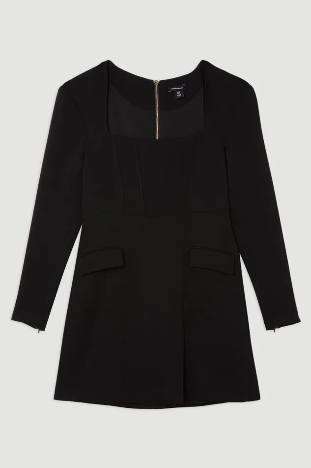 Compact Viscose Open Neck Corset Tailored Mini Dress Black Women Karen Millen Dresses