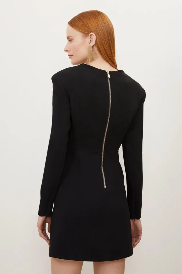 Compact Viscose Open Neck Corset Tailored Mini Dress Black Women Karen Millen Dresses