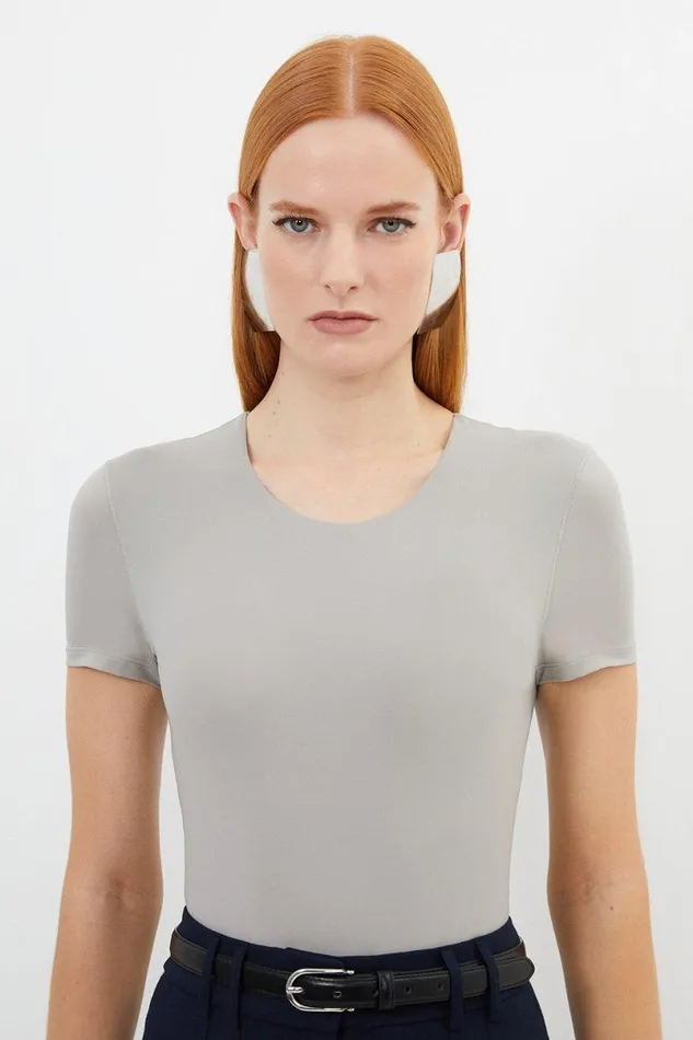 Contour Jersey Short Sleeve Bodysuit Taupe Women Karen Millen Tops
