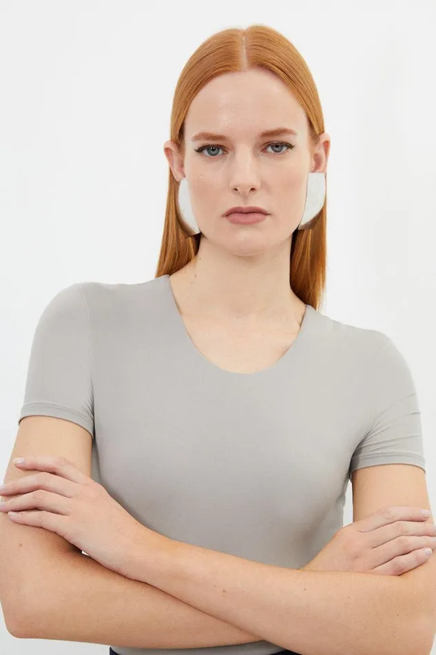 Contour Jersey Short Sleeve Bodysuit Taupe Women Karen Millen Tops