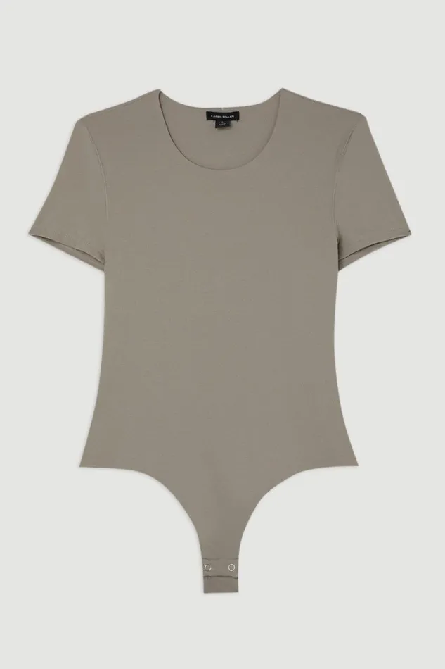 Contour Jersey Short Sleeve Bodysuit Taupe Women Karen Millen Tops