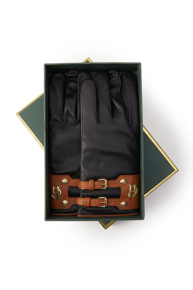 Contrast Leather Gloves Black Tan Women Holland Cooper Gloves
