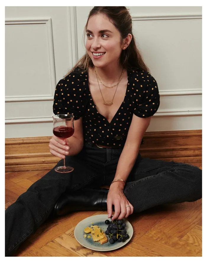 Corduroy Puff Sleeve Wrap Top In Oval Dot True Black Women Madewell Tops and Shirts