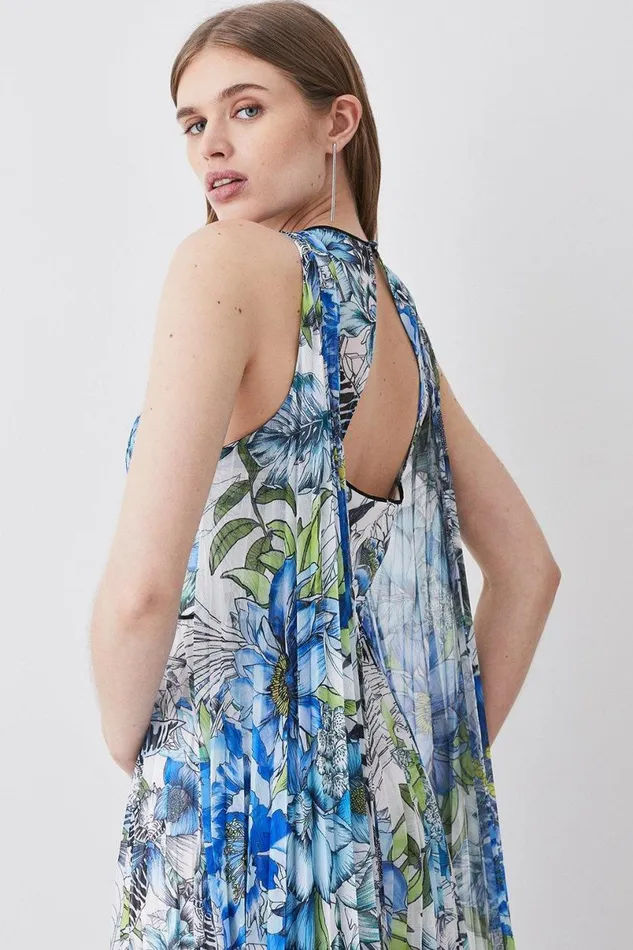 Corset Detail Floral Pleated Halter Woven Maxi Dress Women Karen Millen Dresses