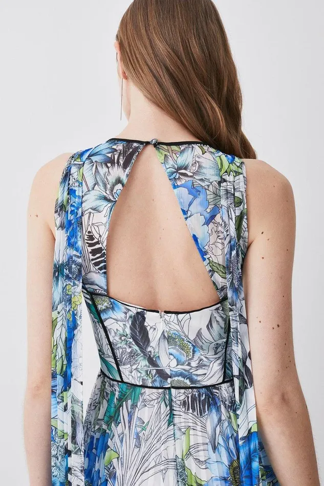 Corset Detail Floral Pleated Halter Woven Maxi Dress Women Karen Millen Dresses