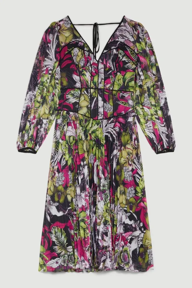 Corset Detail Floral Pleated Woven Maxi Dress Multi Women Karen Millen Tops