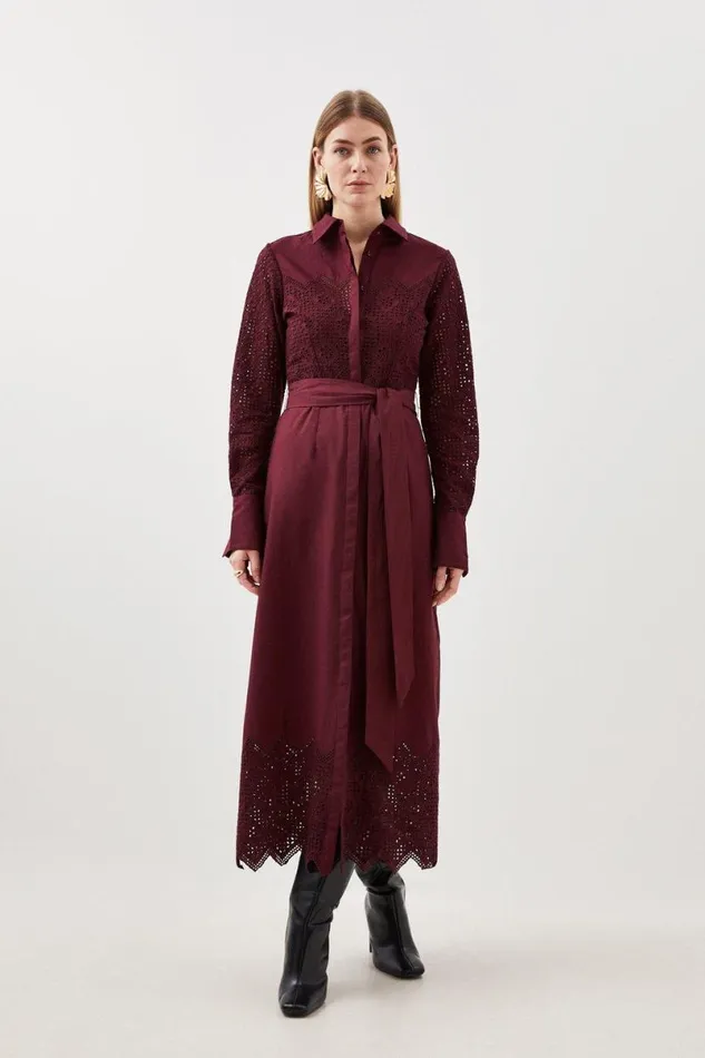 Cotton Broderie Woven Maxi Dress Fig Women Karen Millen Dresses