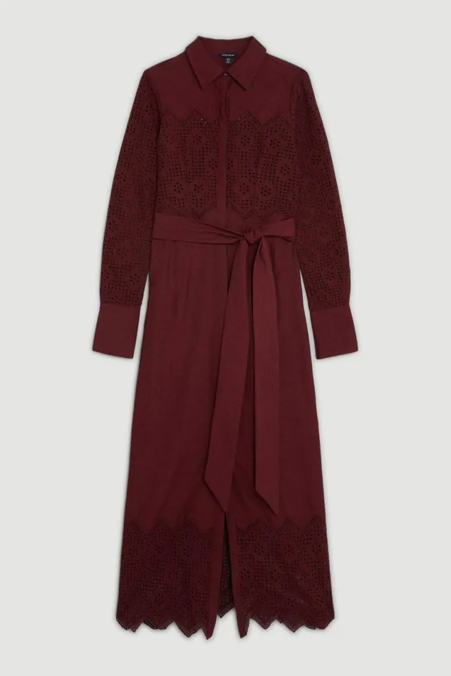 Cotton Broderie Woven Maxi Dress Fig Women Karen Millen Dresses