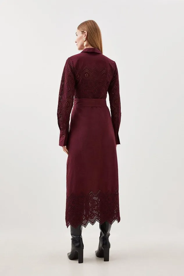 Cotton Broderie Woven Maxi Dress Fig Women Karen Millen Dresses
