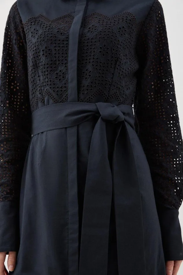Cotton Broderie Woven Maxi Dress Navy Women Karen Millen Dresses