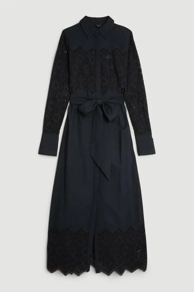 Cotton Broderie Woven Maxi Dress Navy Women Karen Millen Dresses