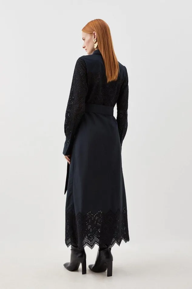 Cotton Broderie Woven Maxi Dress Navy Women Karen Millen Dresses