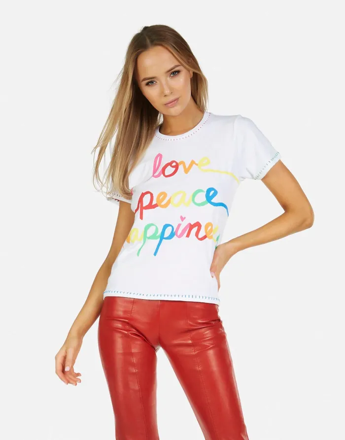 Croft Love Peace Happiness White Women039s Lauren Moshi Short Sleeve