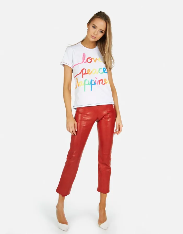 Croft Love Peace Happiness White Women039s Lauren Moshi Short Sleeve