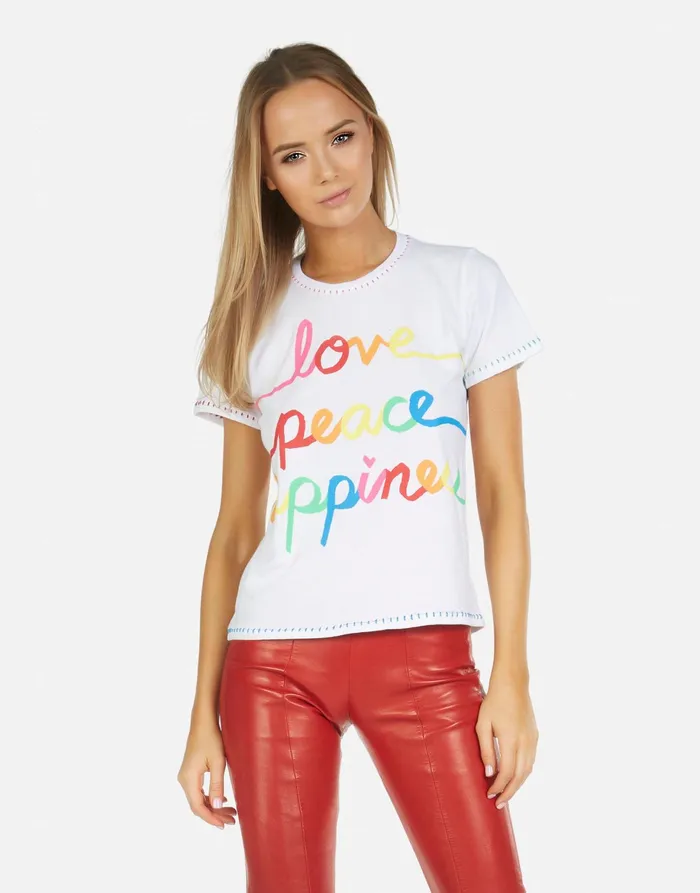 Croft Love Peace Happiness White Women039s Lauren Moshi Short Sleeve