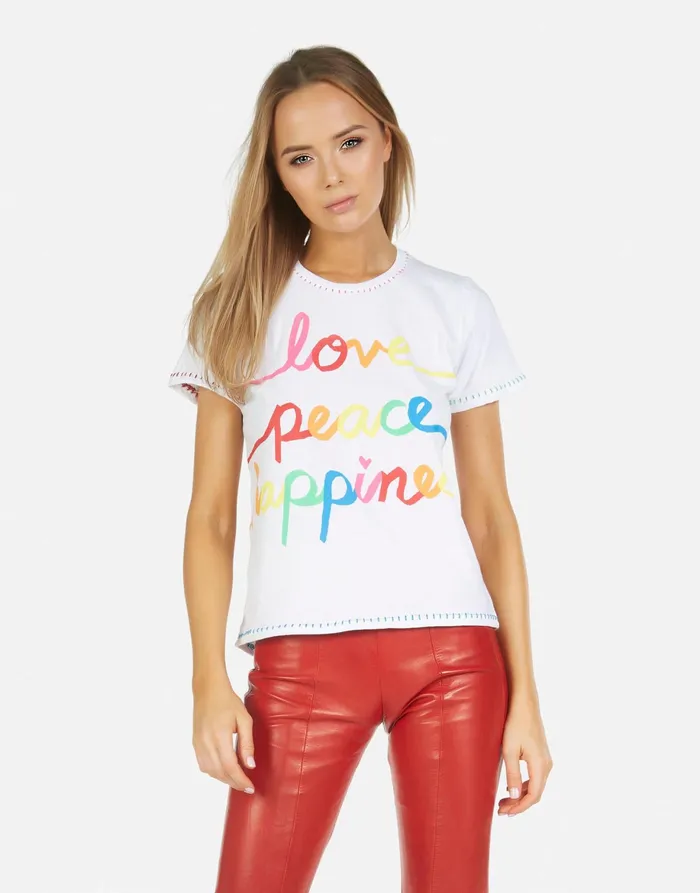 Croft Love Peace Happiness White Women039s Lauren Moshi Short Sleeve
