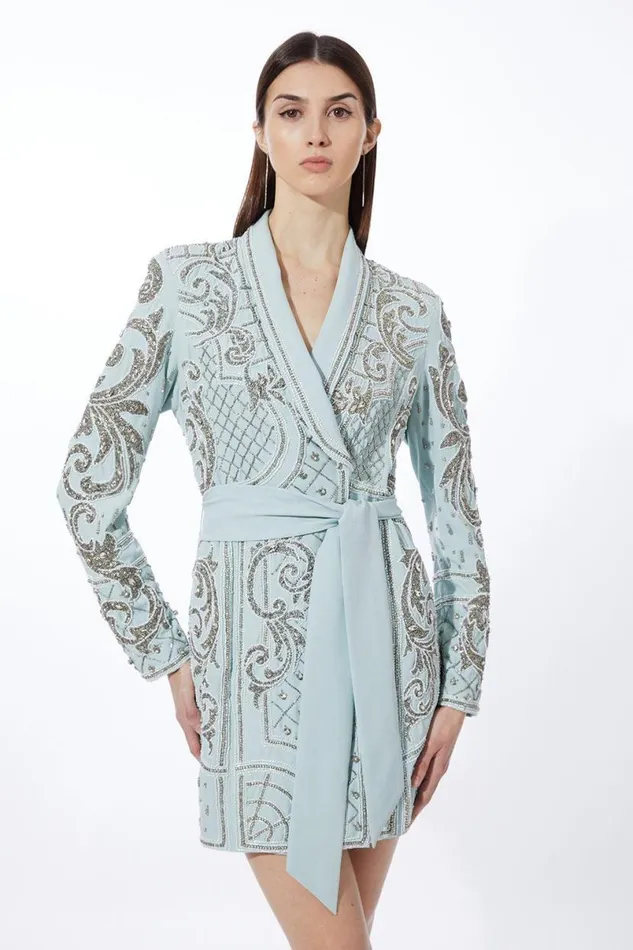 Crystal Embellished Woven Blazer Mini Dress Mint Women Karen Millen Dresses