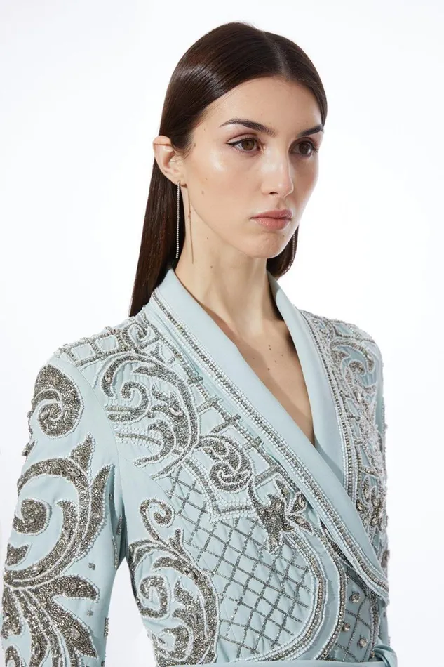 Crystal Embellished Woven Blazer Mini Dress Mint Women Karen Millen Dresses