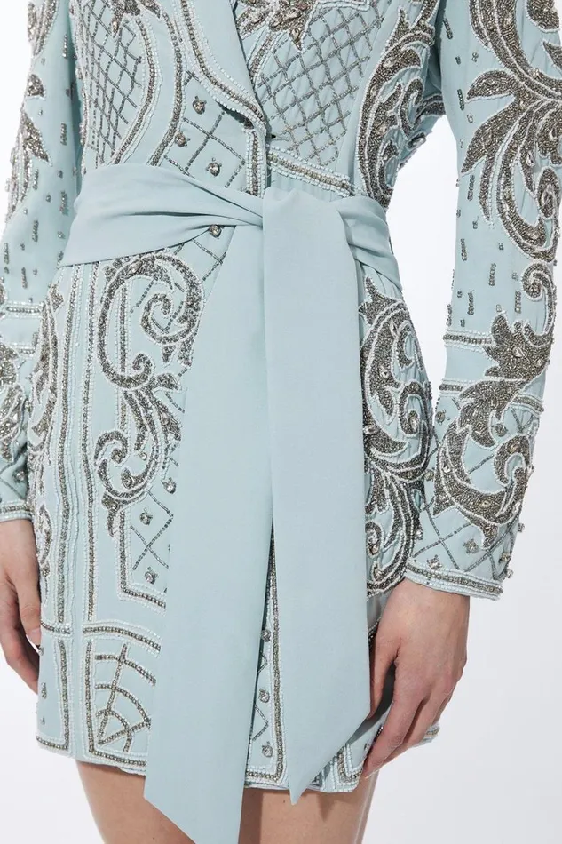 Crystal Embellished Woven Blazer Mini Dress Mint Women Karen Millen Dresses
