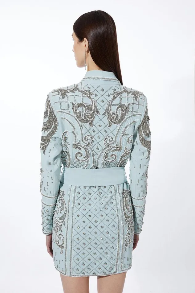 Crystal Embellished Woven Blazer Mini Dress Mint Women Karen Millen Dresses