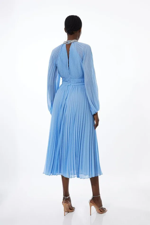 Crystal Embellished Woven Maxi Dress Blue Women Karen Millen Dresses