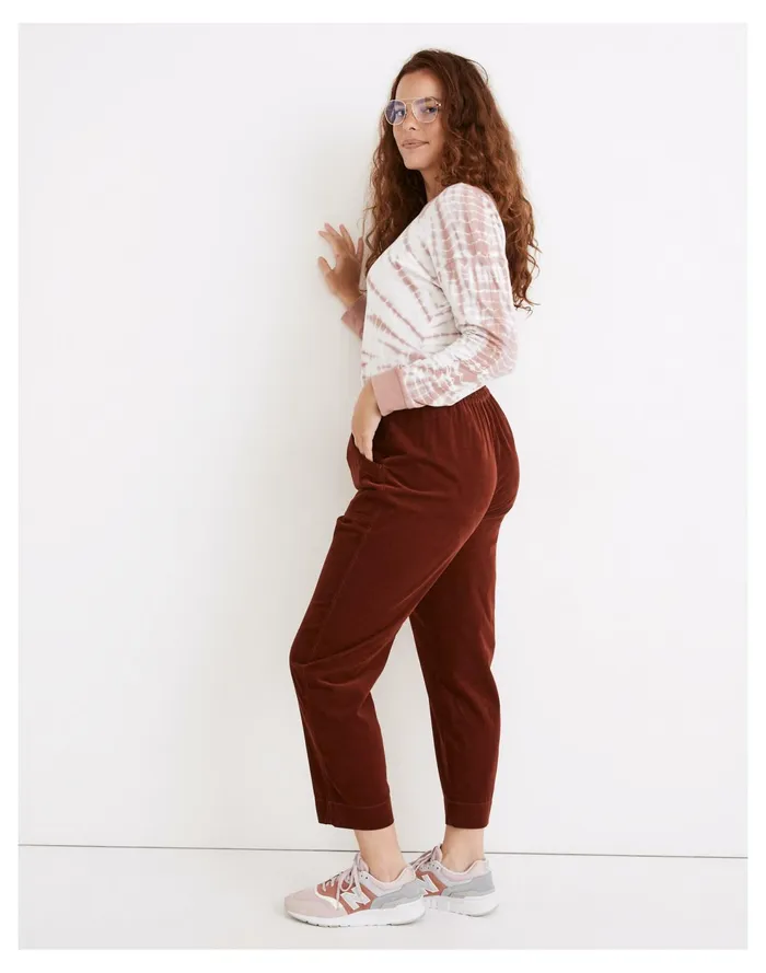 Curvy Tapered Huston Pull On Crop Pants In Corduroy Rusted Burgundy Women Madewell Pants