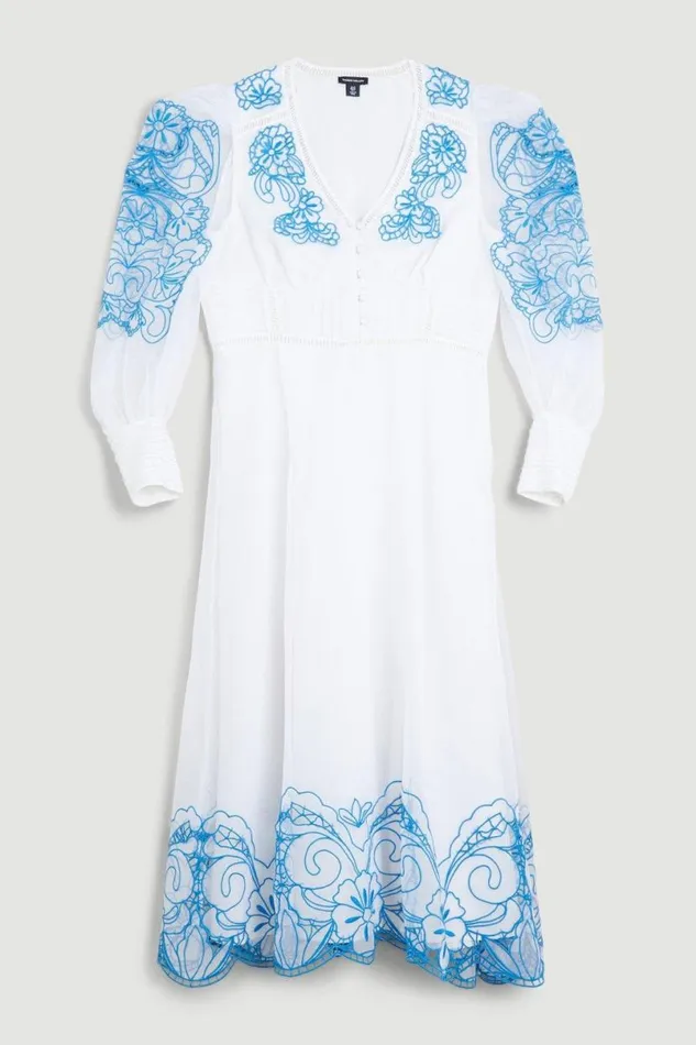 Cutwork Organdie Buttoned Woven Midi Dress White Women Karen Millen Dresses