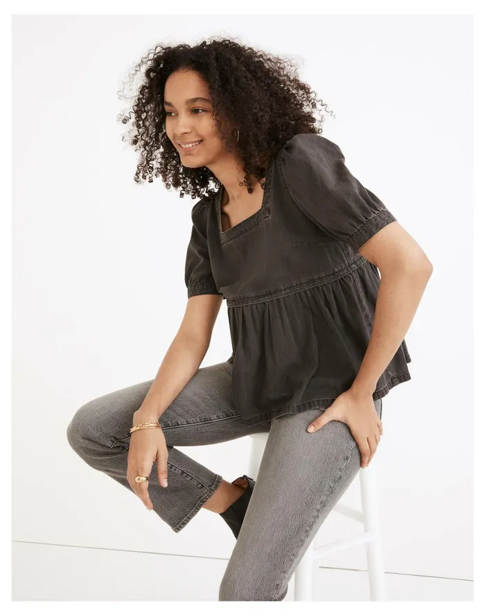 Denim Babydoll Top In Lunar Wash Lunar Wash Women Madewell Tops and Shirts