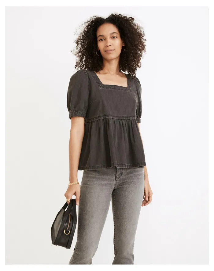 Denim Babydoll Top In Lunar Wash Lunar Wash Women Madewell Tops and Shirts