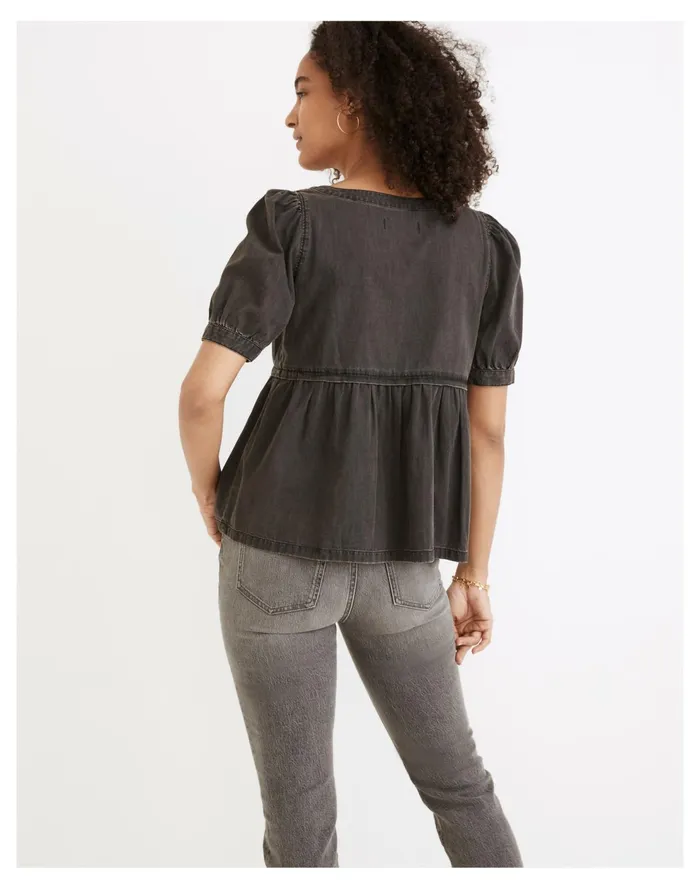 Denim Babydoll Top In Lunar Wash Lunar Wash Women Madewell Tops and Shirts
