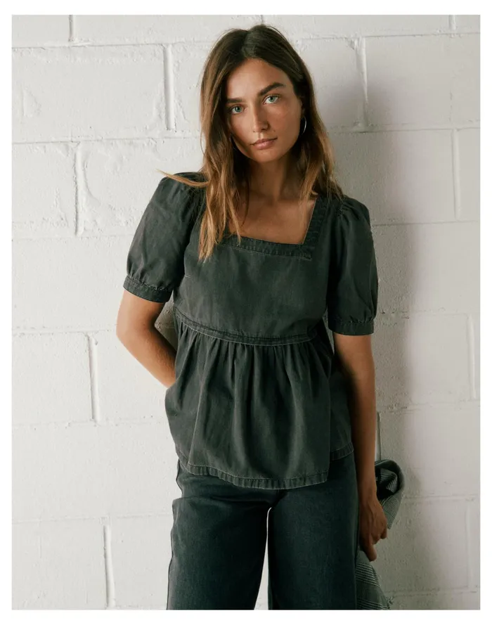 Denim Babydoll Top In Lunar Wash Lunar Wash Women Madewell Tops and Shirts