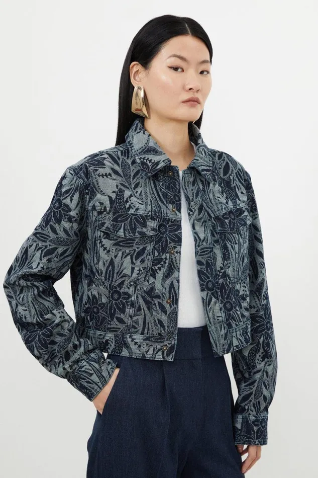 Denim Floral Jacquard Woven Set Denimblue Women Karen Millen CoOrds