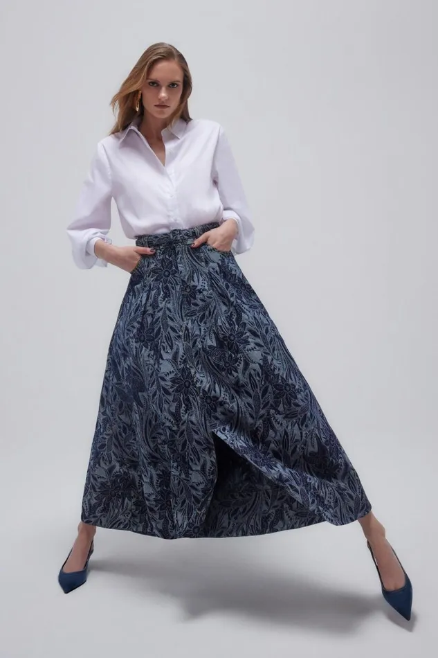 Denim Floral Jacquard Woven Set Denimblue Women Karen Millen CoOrds