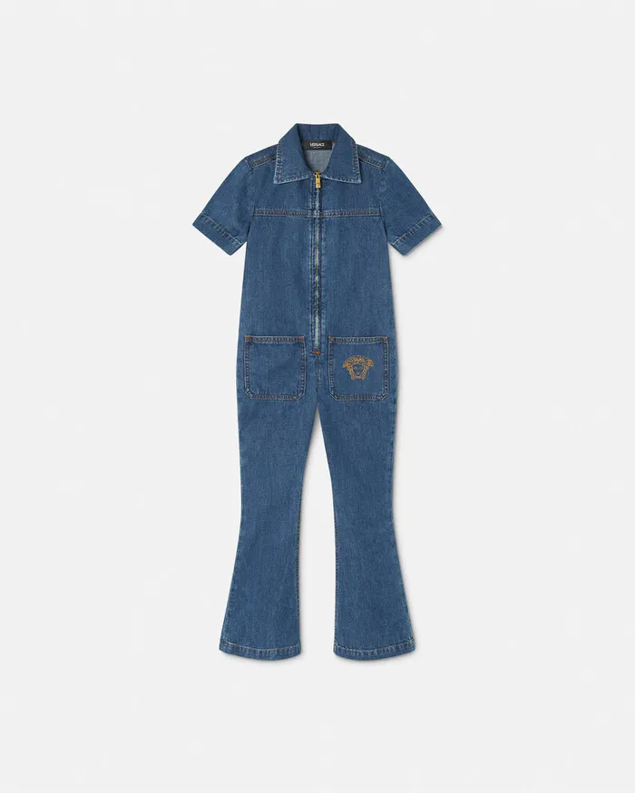 Denim Kids Versace Denim Jumpsuit Blue