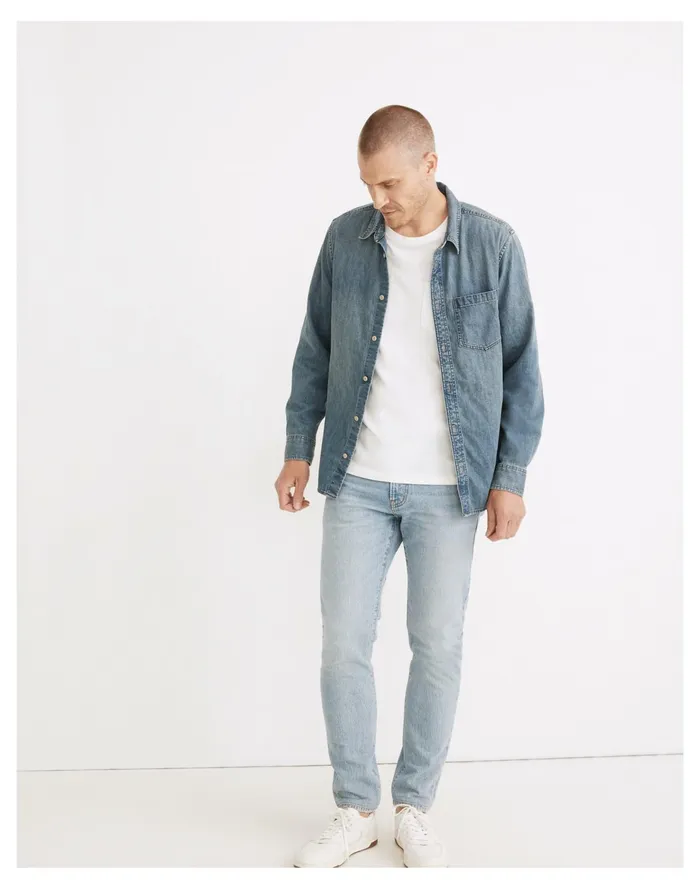 Denim Perfect Long Sleeve Shirt In Tomkins Wash Tomkins Wash Men Madewell Shirts