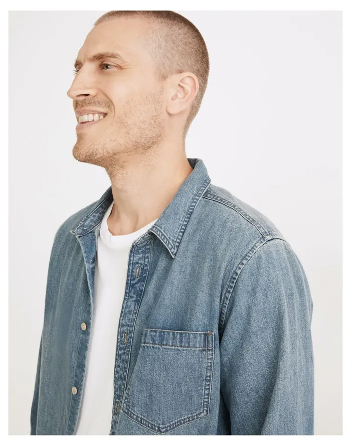 Denim Perfect Long Sleeve Shirt In Tomkins Wash Tomkins Wash Men Madewell Shirts
