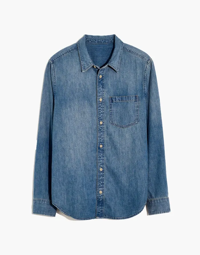 Denim Perfect Long Sleeve Shirt In Tomkins Wash Tomkins Wash Men Madewell Shirts