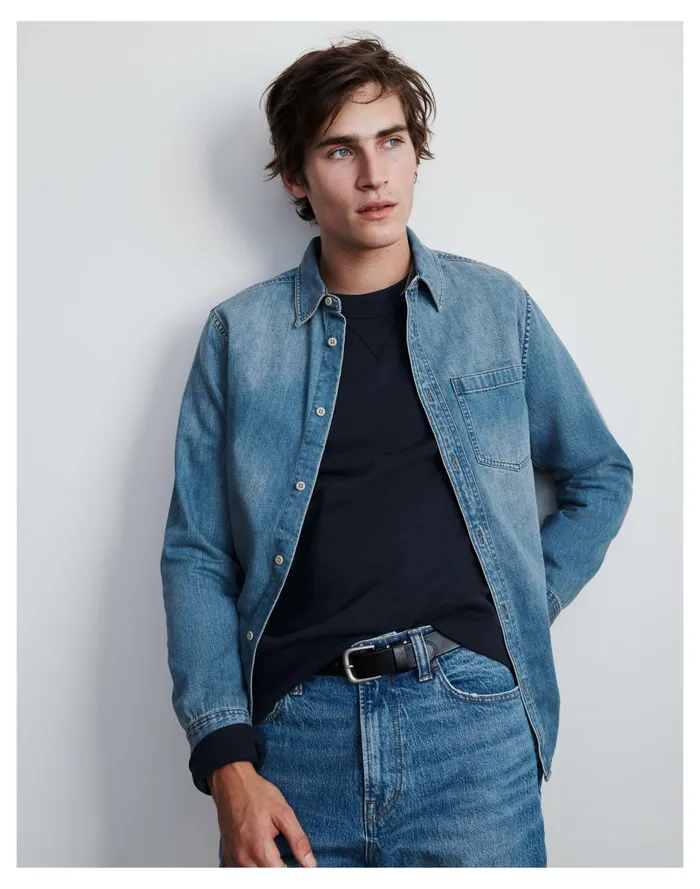 Denim Perfect Long Sleeve Shirt In Tomkins Wash Tomkins Wash Men Madewell Shirts